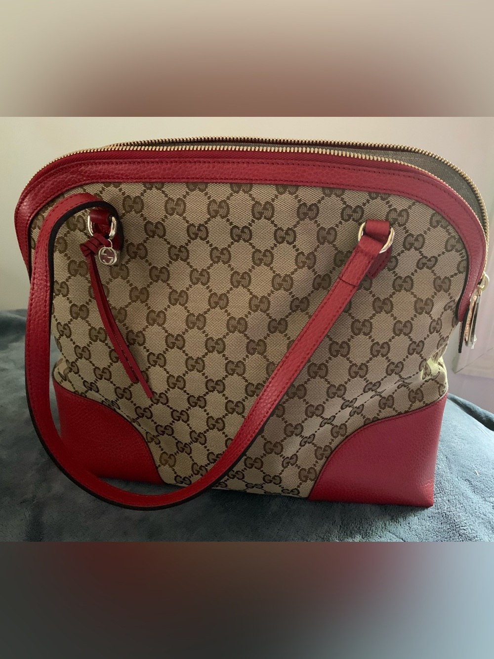 New Authentic Gucci GG Bree Dome Red Monogram Shoulder Bag